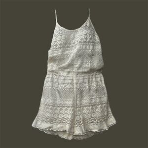 Lace Cream beach cover up Romper